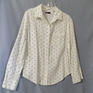 black and white polka dot button down shirt